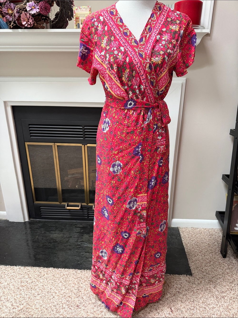 Floral Wrap Maxi Dress in Vibrant Pink